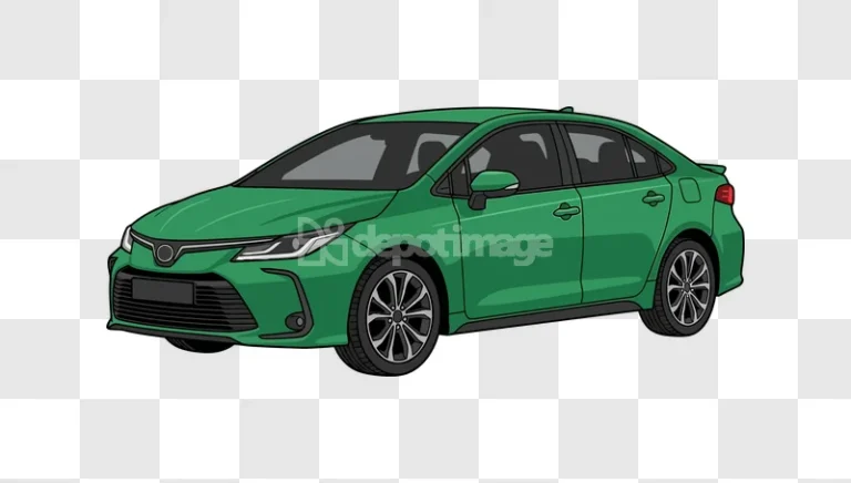 Green Sedan Car With Dark Tinted Windows vector illustration black outline