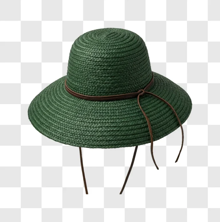 Green Straw Sun Hat Dark Background woven texture brown strap
