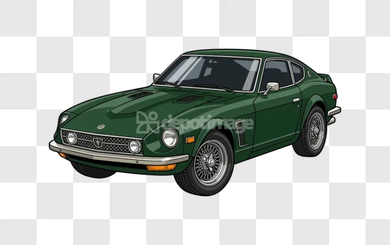 Green Vintage Sports Car With Wire Wheels, classic vehicle cartoon style
