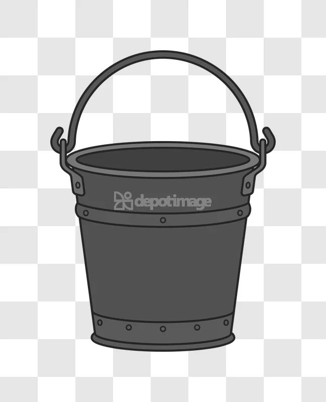 Grey Metal Bucket With Handle Empty cartoon style transparent background