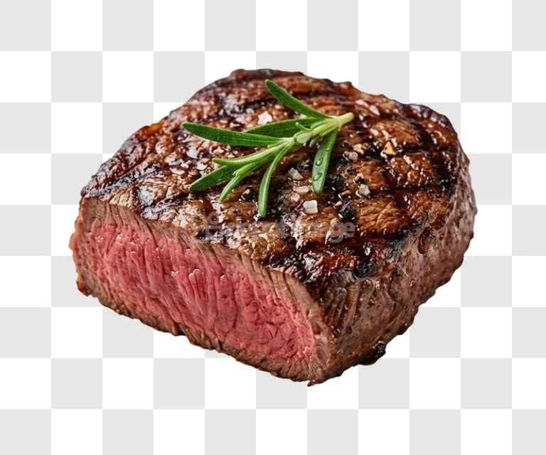 Grilled Steak Rosemary Salt Pepper medium-rare cut with herbs and seasoning