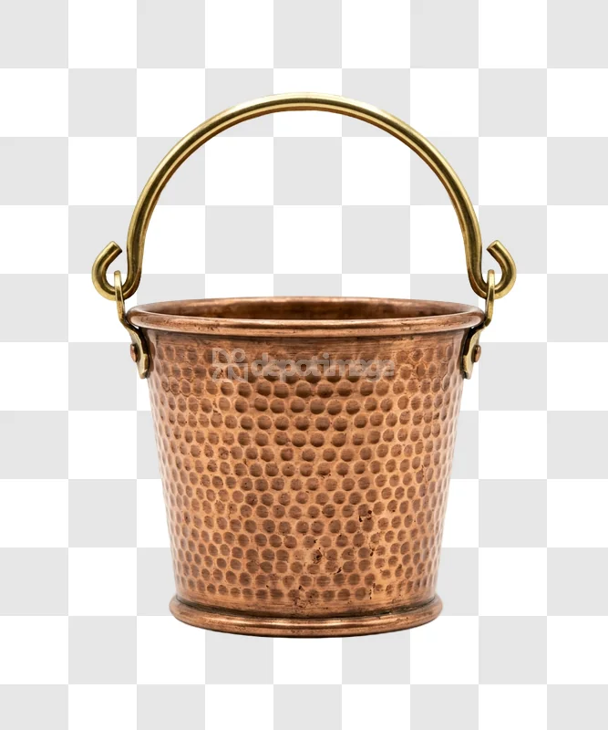 Hammered Copper Bucket With Brass Handle copper textured metallic isolated