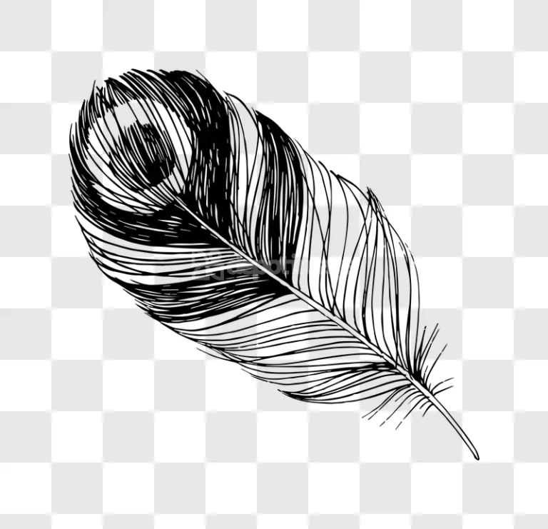 Hand Drawn Black Ink Feather Illustration Vector