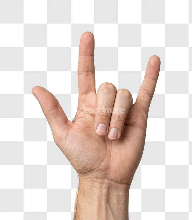 Hand Forming Rock and Roll Sign pale skin transparent background