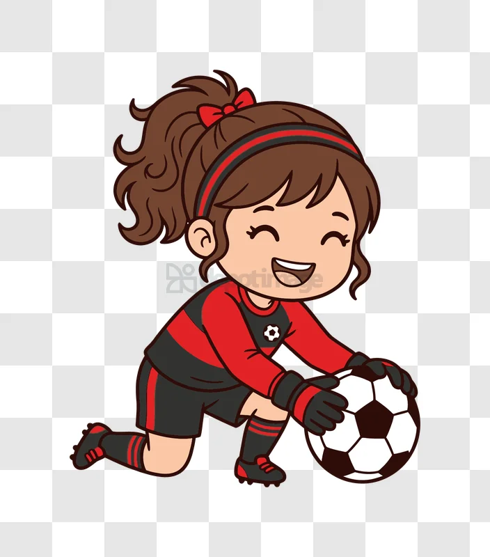 Happy Cartoon Girl Soccer Goalie cartoon style red black uniform