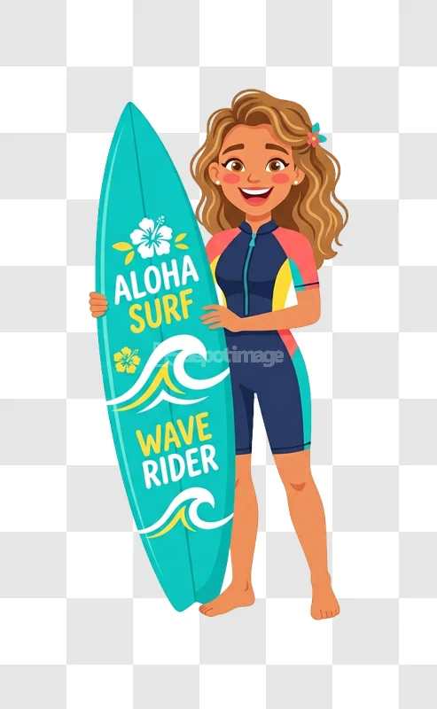 Happy Cartoon Girl Wetsuit Board Surf