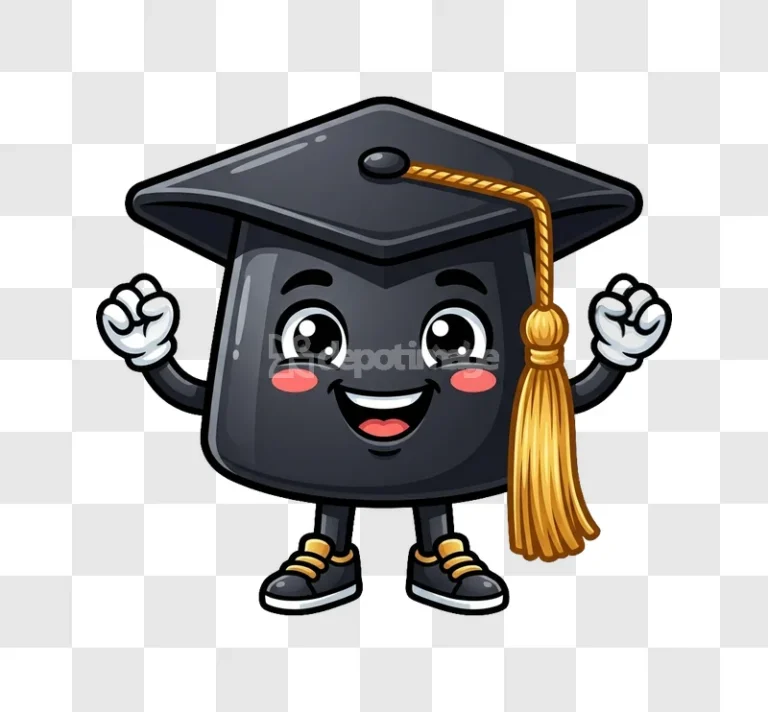 Happy Graduation Cap Mascot Cartoon Character cheerful cartoon style black gold