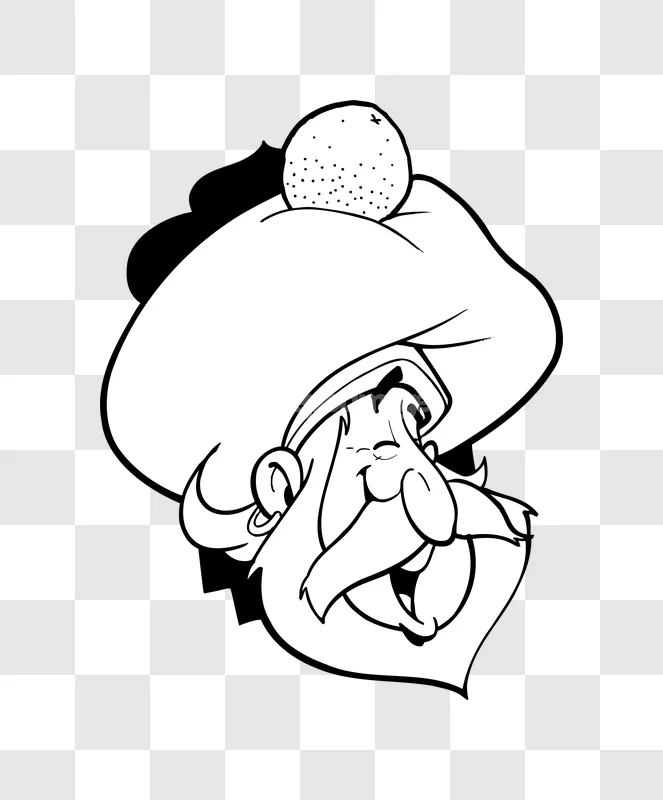 Happy Man Chef Hat Big Orange Line Art black and white line art, cartoon style