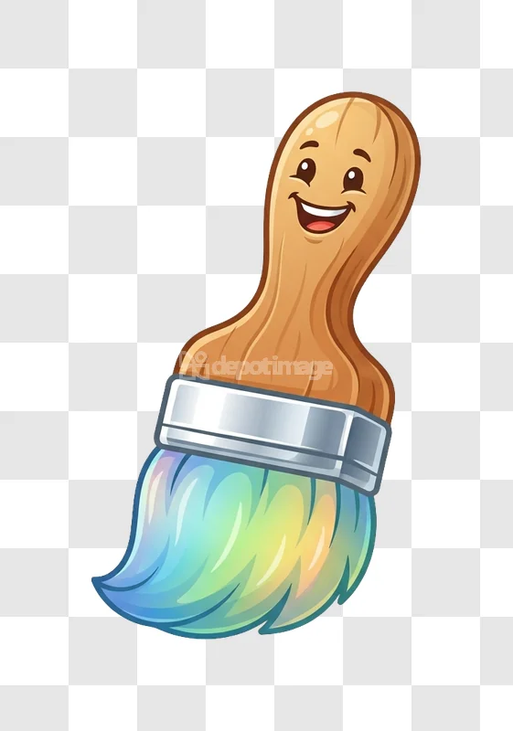 Happy Paint Brush Cute Rainbow Bristles Icon