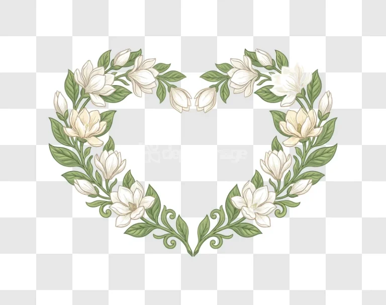 Heart Shaped Magnolia Flower Frame Ornament white flowers green leaves transparent background