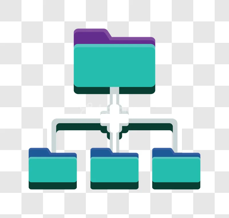 Hierarchical Folder System Network Diagram Icon flat design teal purple