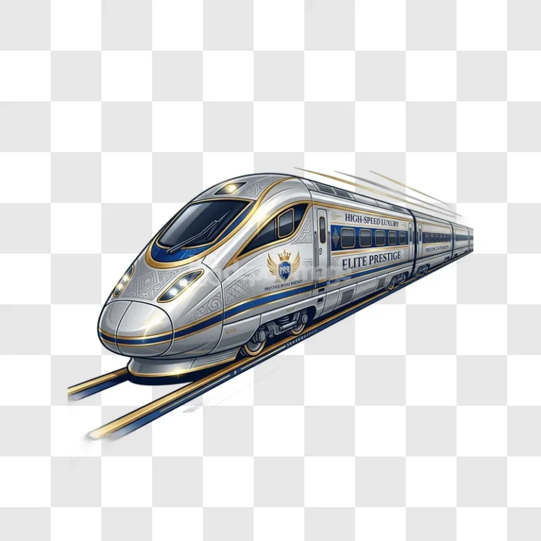 High Speed Luxury Elite Prestige Train Illustration, white blue gold modern design