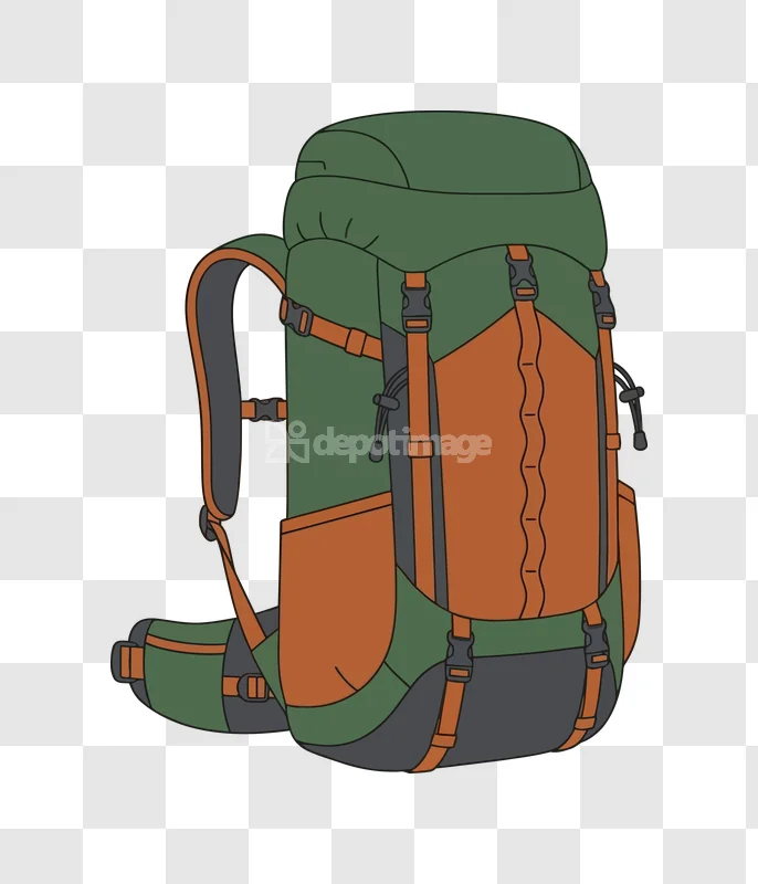 Hiking Backpack Illustration green orange cartoon style