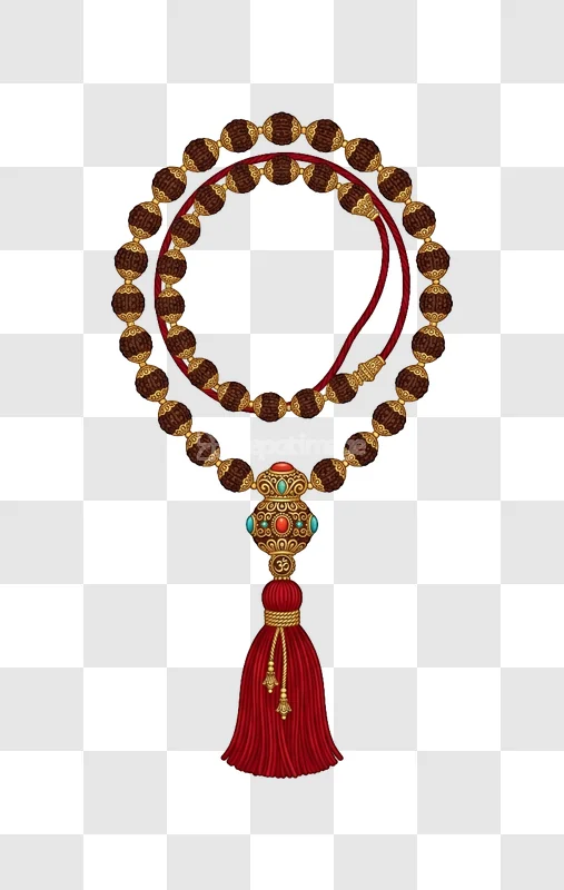 Hindu Prayer Beads With Tassel ornate brown gold red