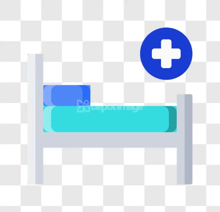 Hospital Bed Healthcare Medical Plus Sign flat icon blue white
