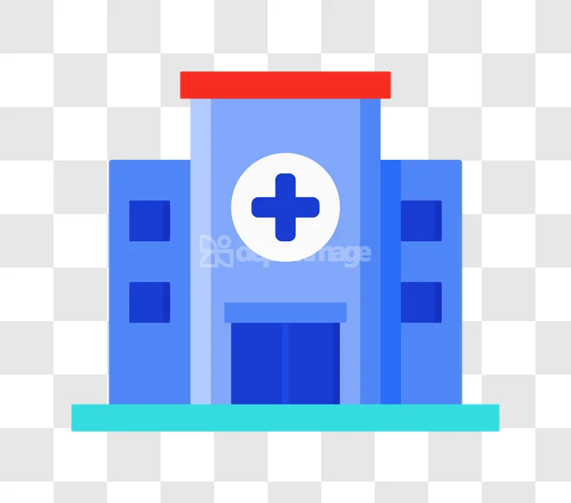 Hospital Building Blue White Red Medical Cross flat icon transparent background