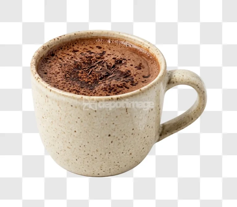 Hot Chocolate Shavings Cup in a speckled ceramic mug with chocolate sprinkles