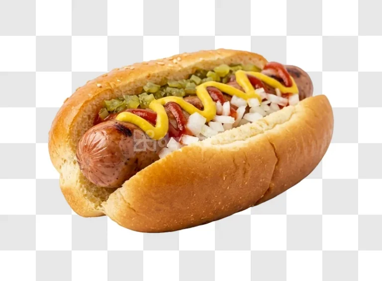 Hot Dog Relish Mustard with grilled sausage, diced onions, pickle relish, ketchup, mustard
