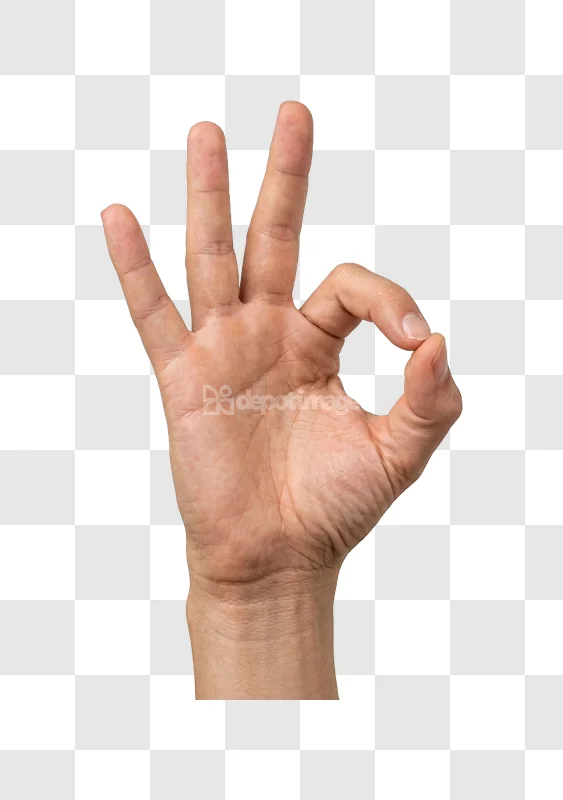 Human Hand Making Ok Gesture Closeup light skin tone transparent background