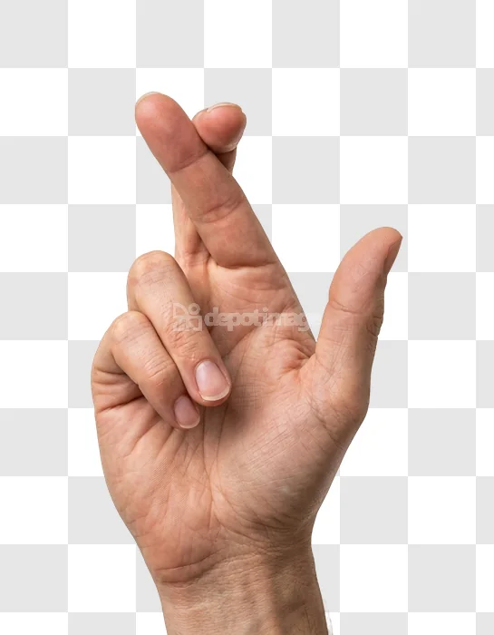 Human Hand With Fingers Crossed for Luck, light skin tone transparent background