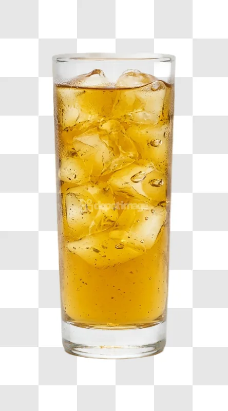 Iced Amber Drink Tall Glass Condensation with ice cubes and bubbles