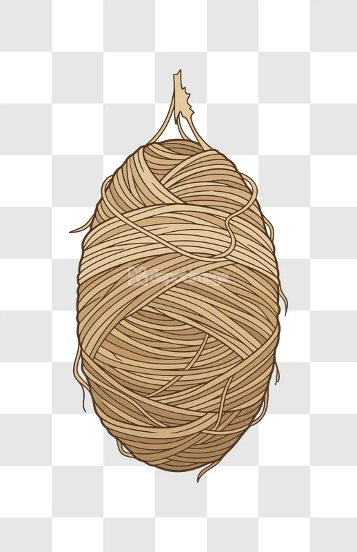 Illustration of a Ball of Yarn, brown tangled threads, transparent background