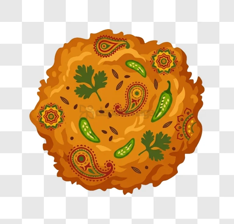 Indian Cuisine With Spices Art vibrant orange flat illustration with paisley and chilies