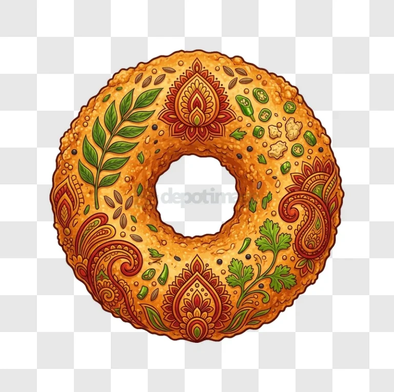 Indian Donut With Intricate Mandala Art stylized illustration vibrant spices