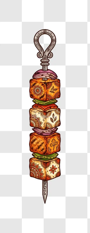 Indian Kebab Skewer With Paneer detailed illustration with patterns and vegetables