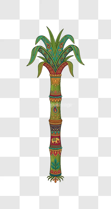 Indian Motif Decorative Palm Tree Art vibrant green red ornate patterns