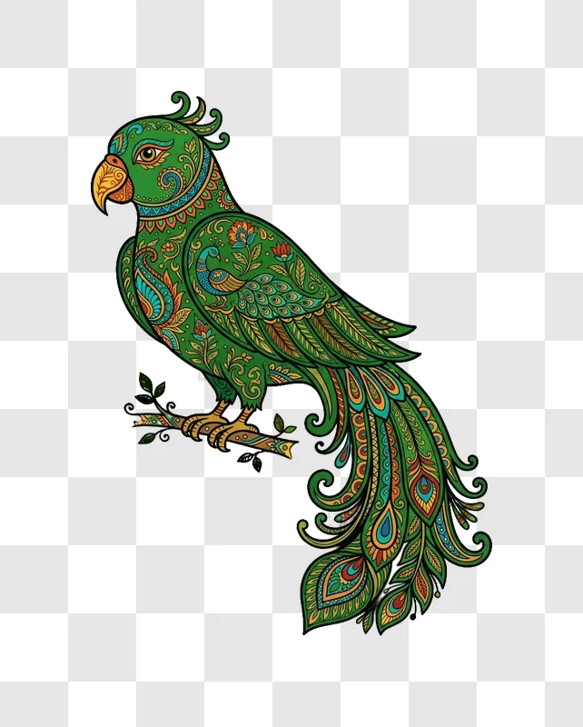 Indian Motif Parrot Green Ornament ornate green bird transparent background