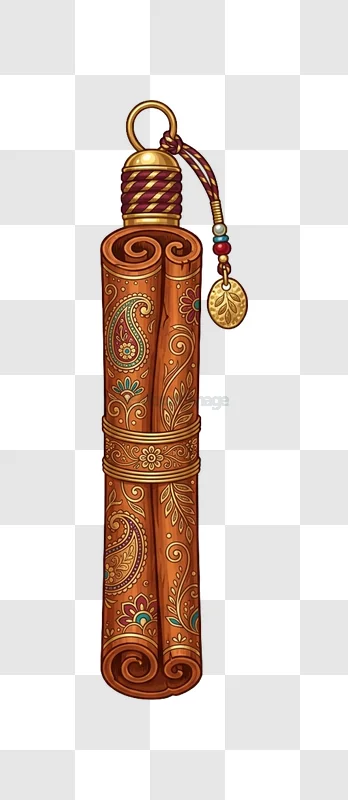 Indian Paisley Design on Scroll ornate gold brown red maroon
