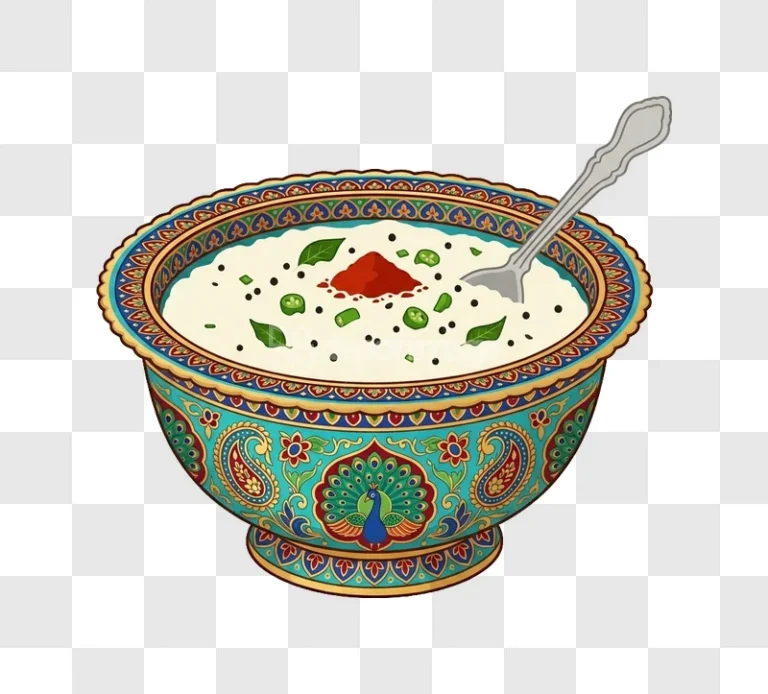 Indian Raita in Decorative Bowl vector art peacock design