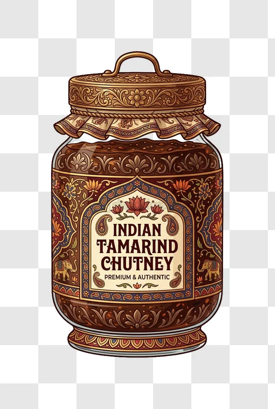 Indian Tamarind Chutney Jar Art ornate detailed brown gold illustration