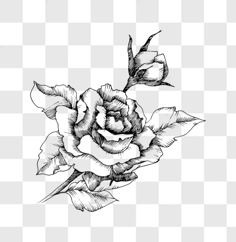 Ink Sketch Beautiful Rose Flower Artwork