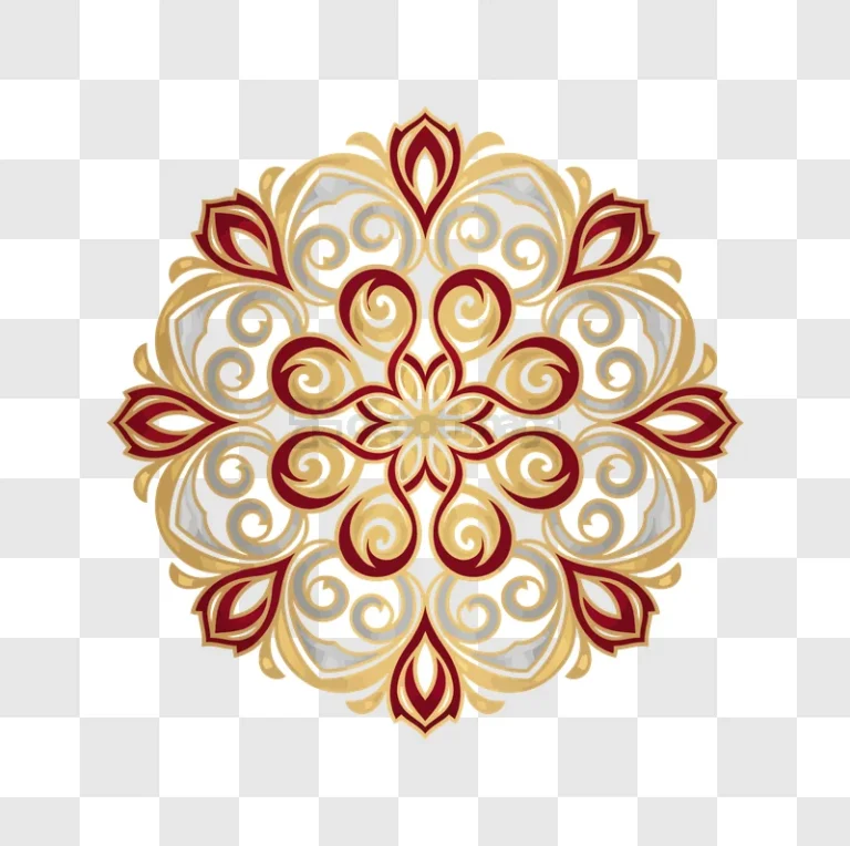 Intricate Gold and Red Mandala Art ornate symmetrical pattern black background