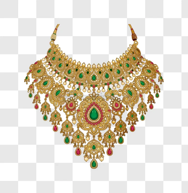 Intricate Gold Necklace Emerald Rubies ornate gold emerald ruby jewelry