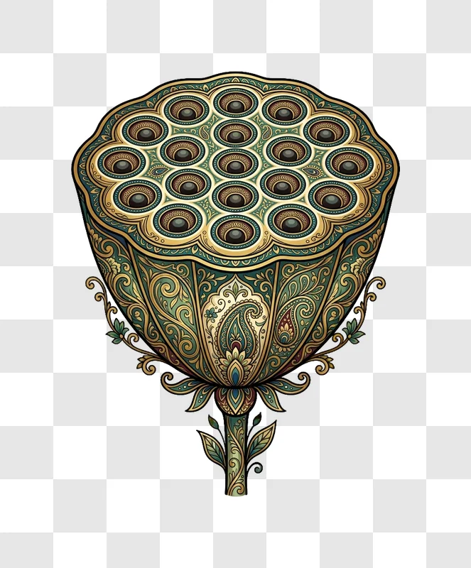 Intricate Golden Lotus Flower Pod ornate golden teal paisley design