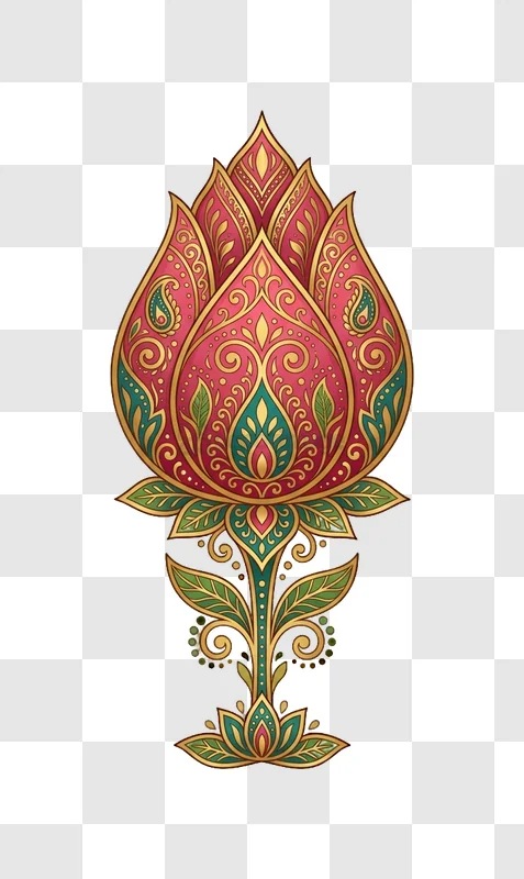 Intricate Mandala Lotus Flower Art vibrant pink gold teal ornamental