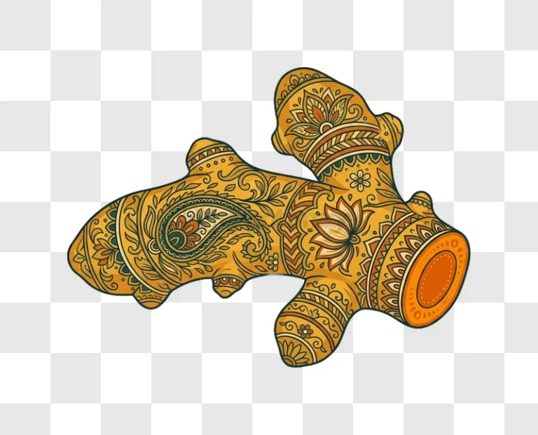Intricate Ornate Ginger Root Design detailed patterns yellow orange
