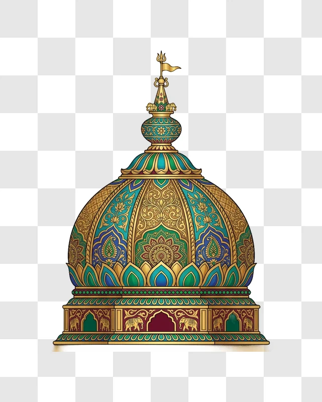 Intricate Temple Dome on Black ornate gold teal blue patterns