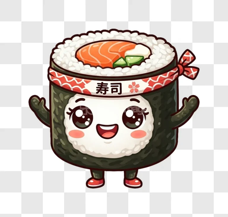 Kawaii Sushi Roll Cartoon Character Happy Face