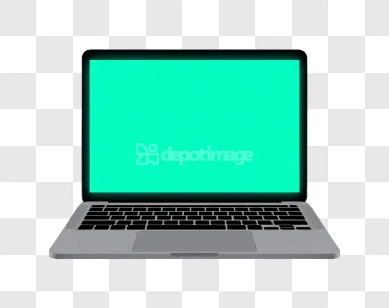 Laptop Computer Green Screen Front View