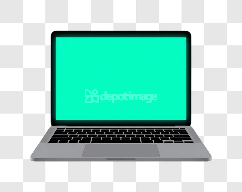 Laptop Computer Green Screen Front View silver device glowing screen