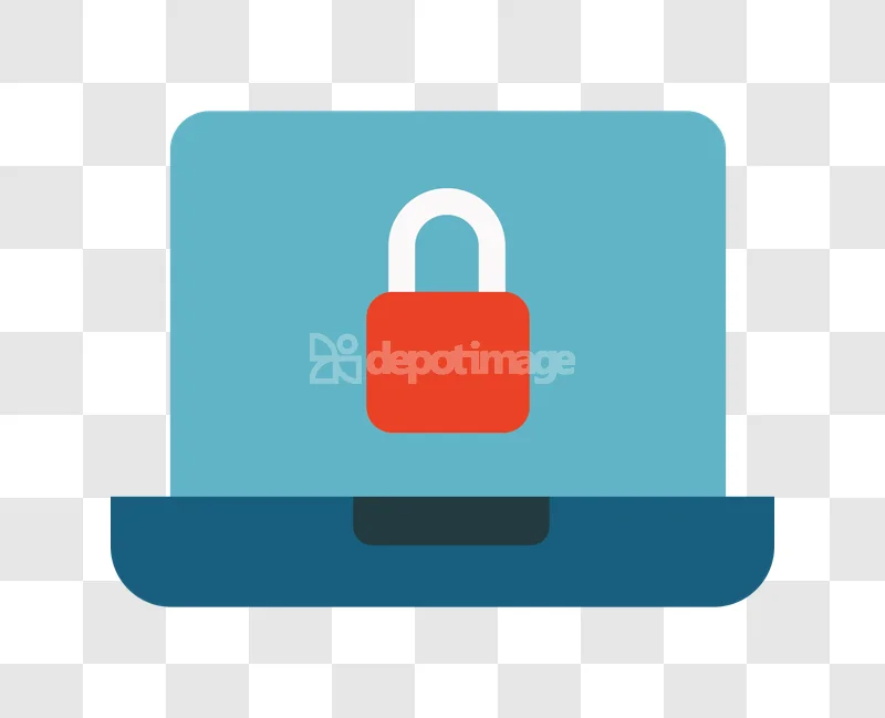 Laptop Security Lock Flat Icon Cyber Protection flat design red padlock blue screen
