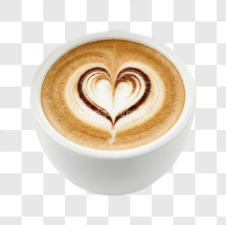 Latte Art Heart Coffee close-up, white cup, brown foam