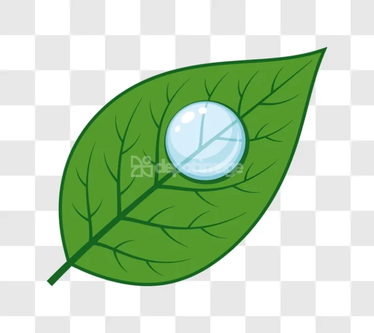 Leaf With Water Drop Cartoon Style Isolated, green leaf, clear water drop, isolated graphic