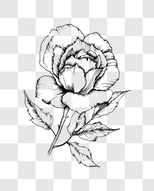 Line Art Rose Flower Ink Illustration Petal