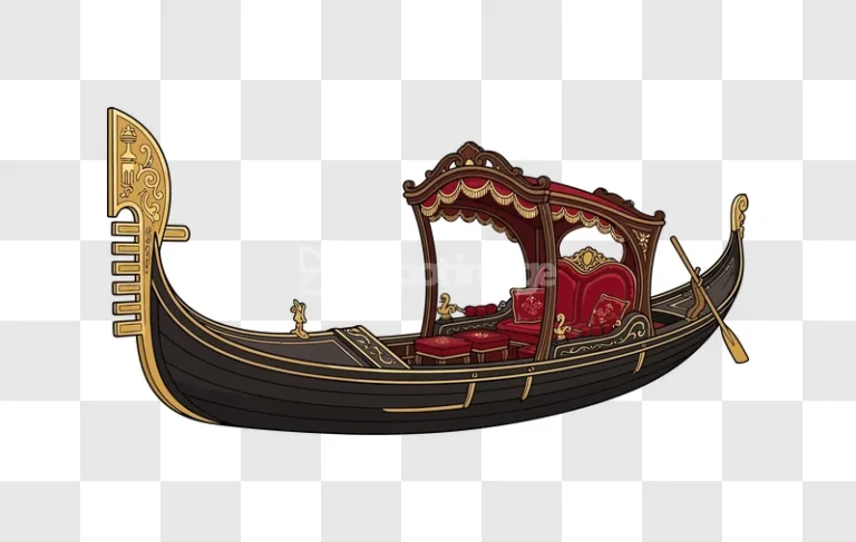 Luxurious Gondola With Red Canopy and Gold Accents detailed illustration transparent background