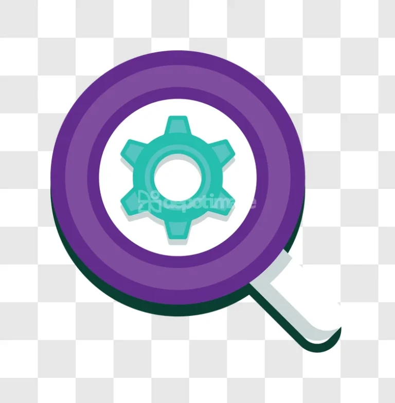 Magnifying Glass Gear Settings Search Icon flat style transparent background